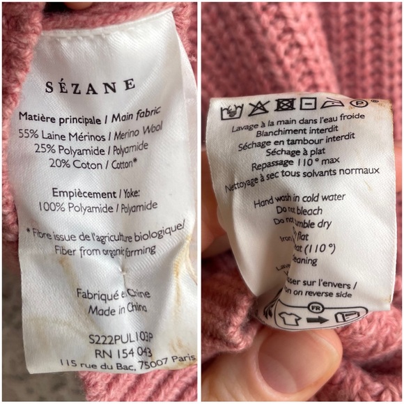 SEZANE Pink Wool Cotton Knit Quarter Button Pullover Sweater Pull Ewen Jumper - Picture 14 of 15